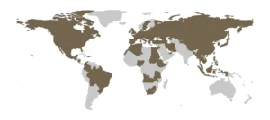 A map showing the countries where Japan Tobacco/Japan Tobacco International has subsidiaries