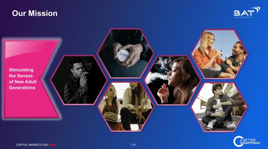 Slide showing images of young adults smoking, and using other next generation products