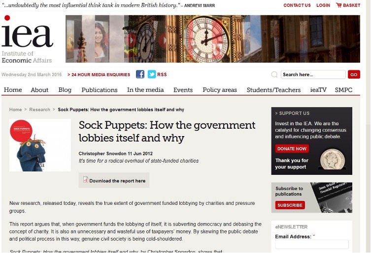 A screengrab of the IEA website detailing its "sock puppet" report.