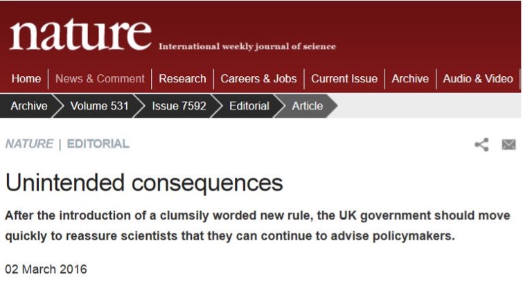 A screengrab of a scientific journal article condemning the government policy change.