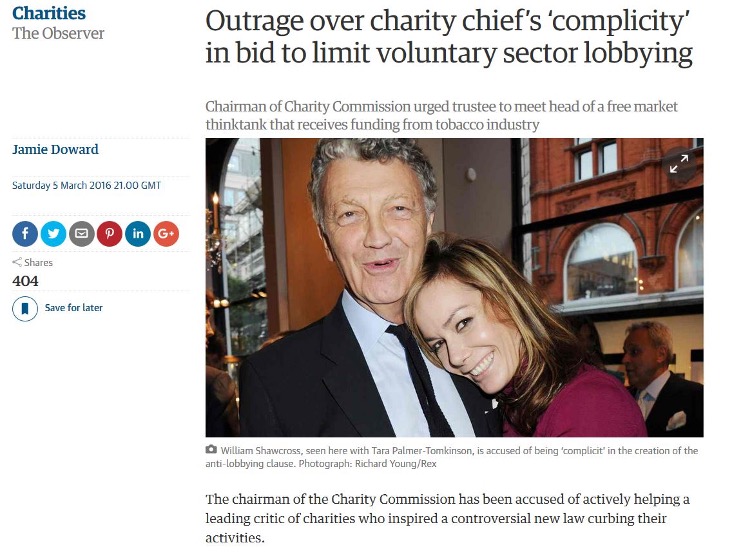Screengrab of an article detailing the IEA and Charity Commission's connection.