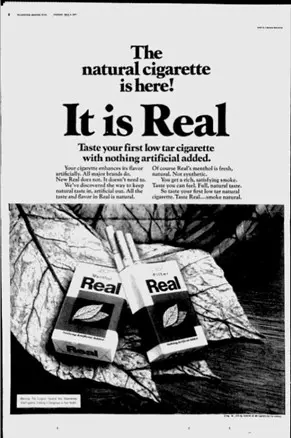 An image of an advertisement showing packs of cigarettes with mint leaves on the outside of the packets